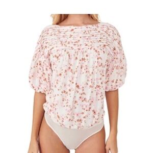Free People Dessa Floral Puff Sleeve Bodysuit Medium